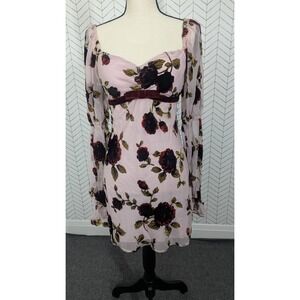 Avec Les Filles Dress Womens 6 Pink Floral Y2K Babydoll Retro Velvet Whimsigoth
